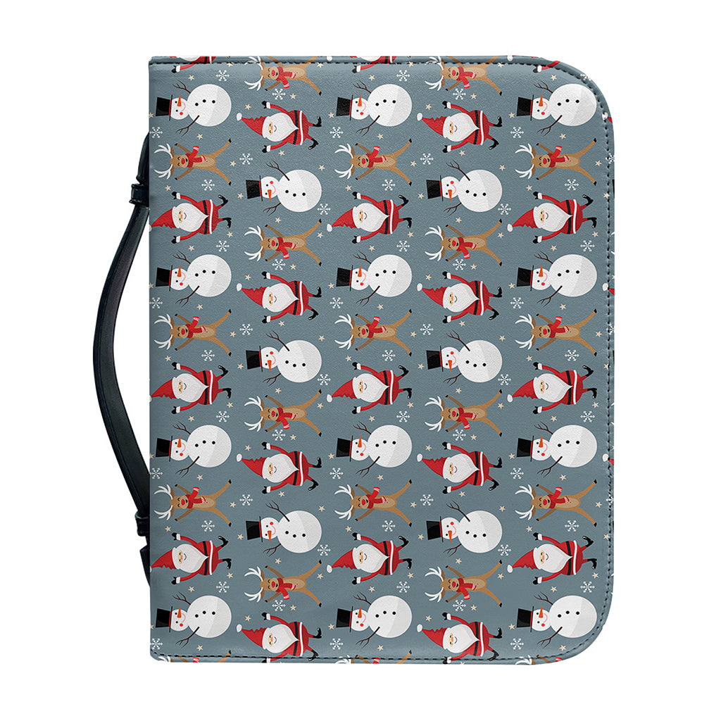 Santa Claus And Friends Pattern Print Leather Bible Cover