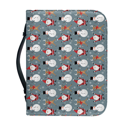 Santa Claus And Friends Pattern Print Leather Bible Cover
