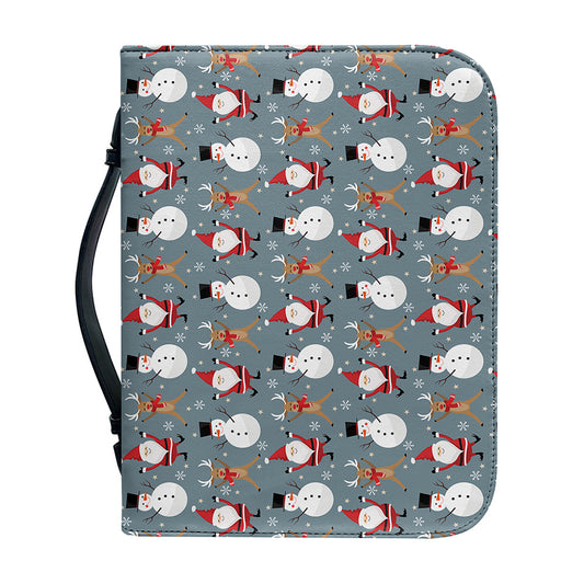 Santa Claus And Friends Pattern Print Leather Bible Cover