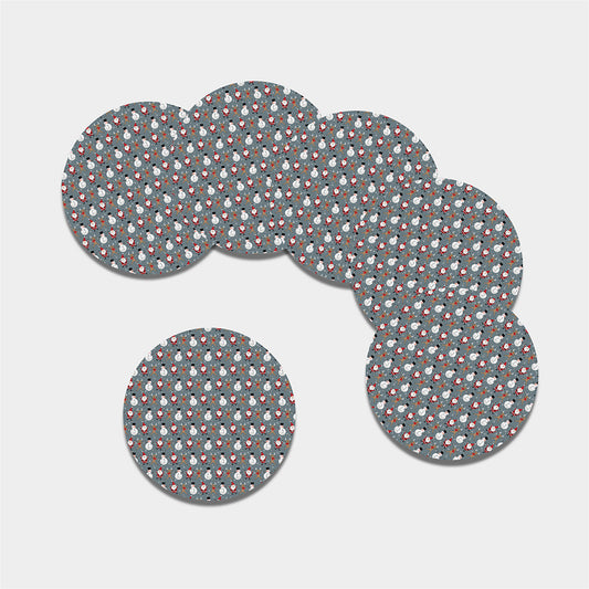 Santa Claus And Friends Pattern Print Leather Coaster Set