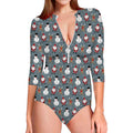 Santa Claus And Friends Pattern Print Long Sleeve Swimsuit