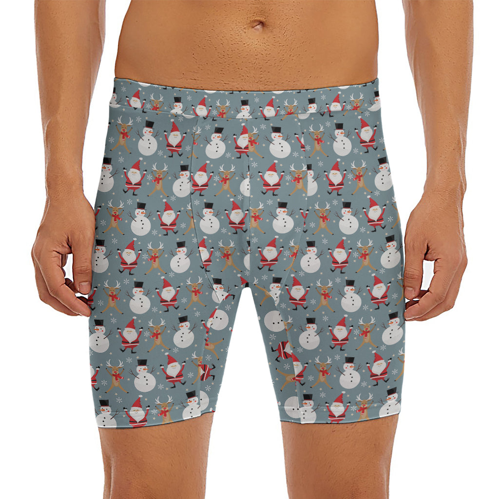 Santa Claus And Friends Pattern Print Men's Long Boxer Briefs