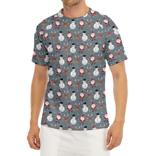 Santa Claus And Friends Pattern Print Men's Short Sleeve Rash Guard