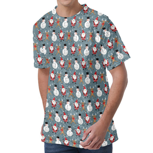 Santa Claus And Friends Pattern Print Men's Velvet T-Shirt