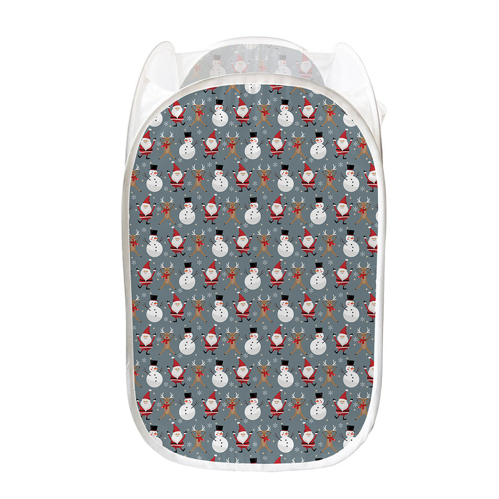 Santa Claus And Friends Pattern Print Mesh Laundry Hamper