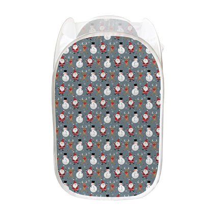 Santa Claus And Friends Pattern Print Mesh Laundry Hamper
