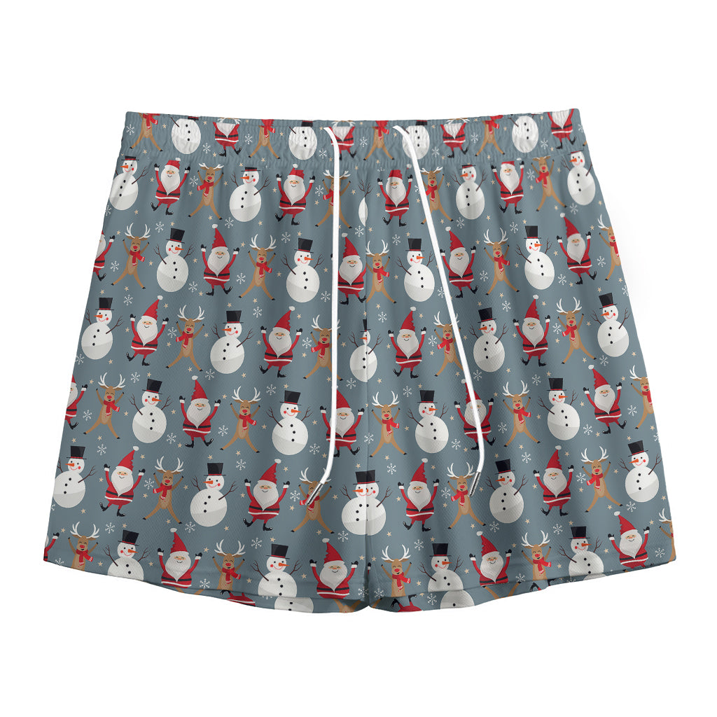 Santa Claus And Friends Pattern Print Mesh Shorts