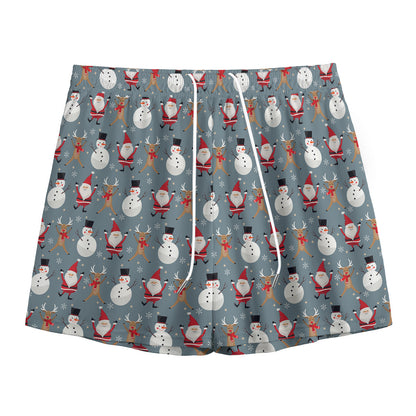 Santa Claus And Friends Pattern Print Mesh Shorts