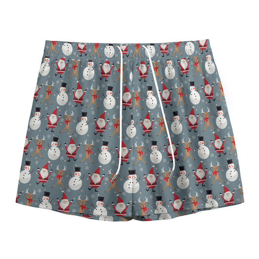Santa Claus And Friends Pattern Print Mesh Shorts