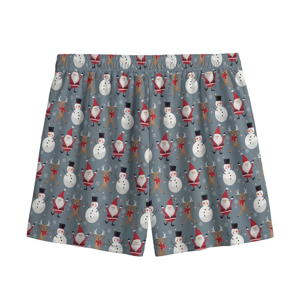 Santa Claus And Friends Pattern Print Mesh Shorts