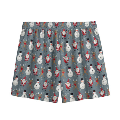 Santa Claus And Friends Pattern Print Mesh Shorts