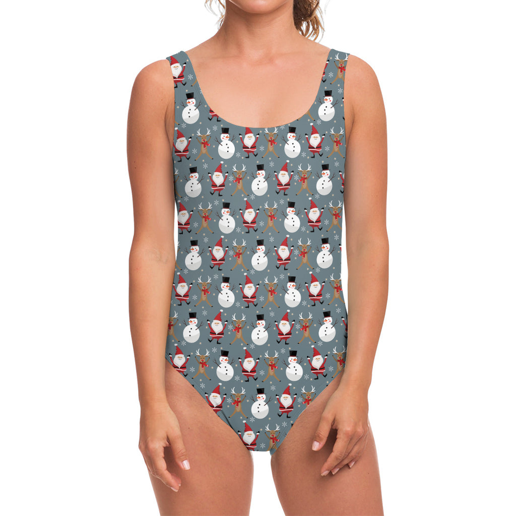 Santa Claus And Friends Pattern Print One Piece Swimsuit