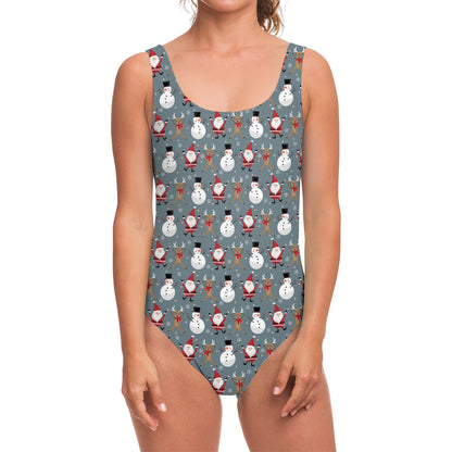 Santa Claus And Friends Pattern Print One Piece Swimsuit