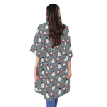 Santa Claus And Friends Pattern Print Open Front Beach Cover Up