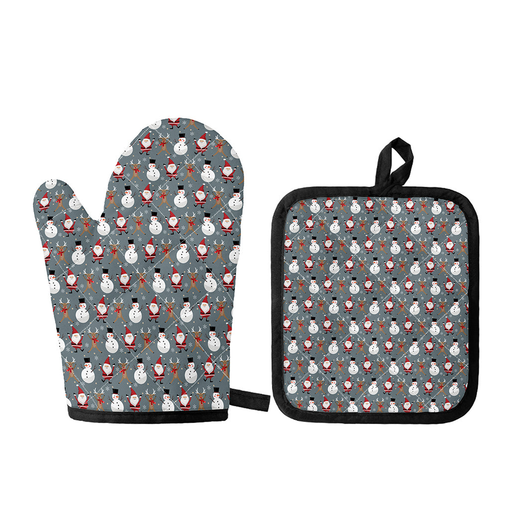 Santa Claus And Friends Pattern Print Oven Mitt And Pot Holder Set