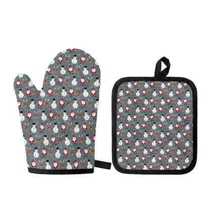 Santa Claus And Friends Pattern Print Oven Mitt And Pot Holder Set