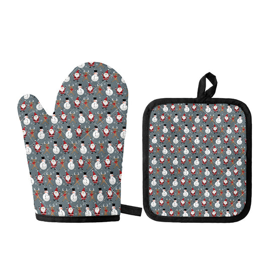 Santa Claus And Friends Pattern Print Oven Mitt And Pot Holder Set