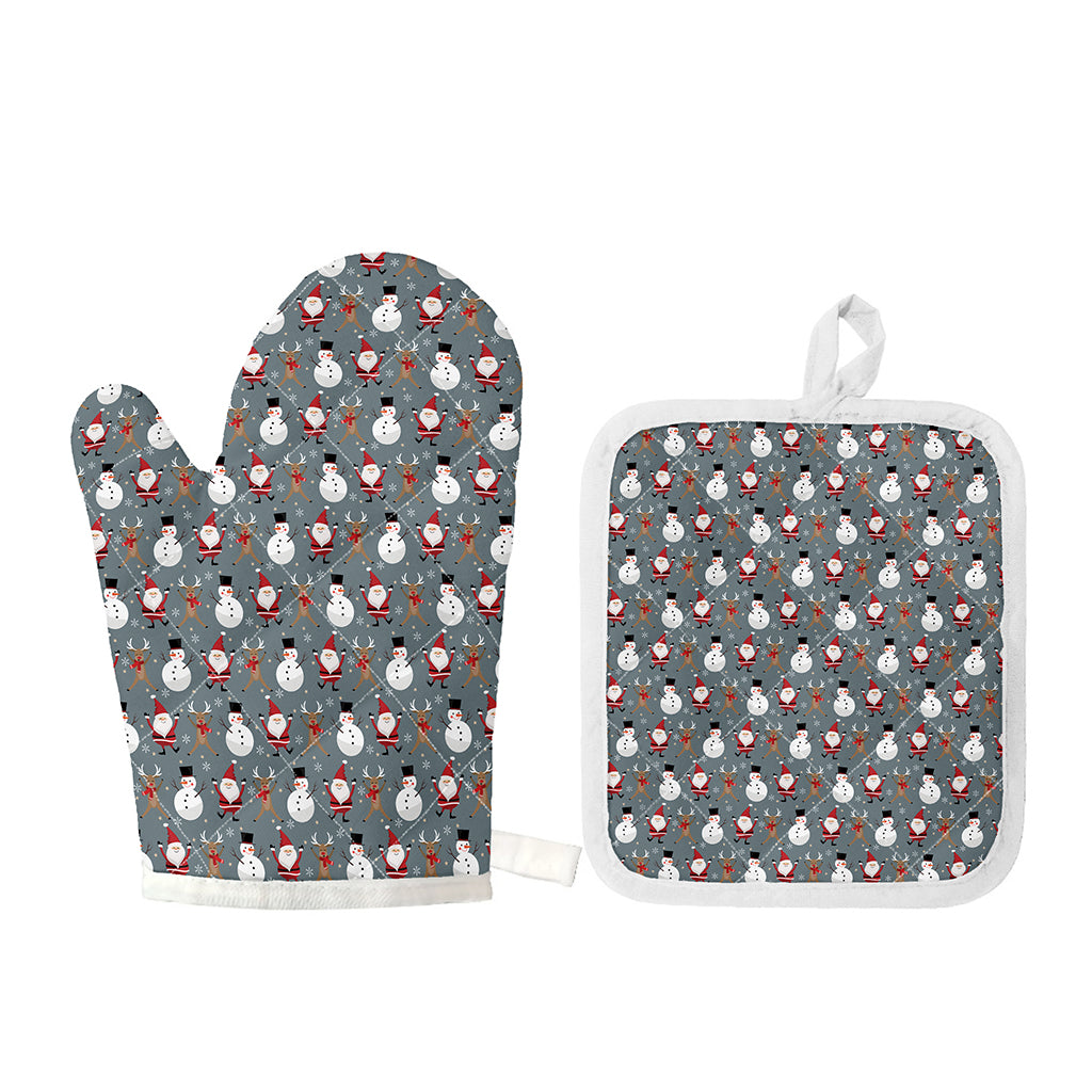 Santa Claus And Friends Pattern Print Oven Mitt And Pot Holder Set