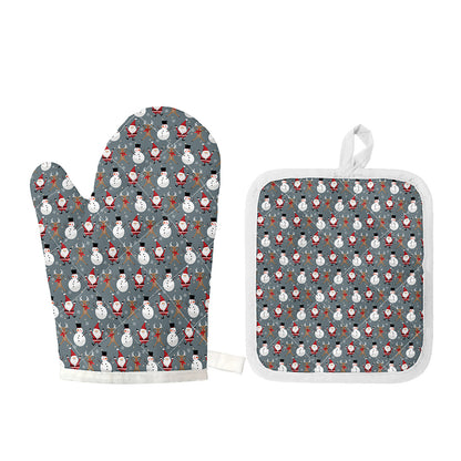 Santa Claus And Friends Pattern Print Oven Mitt And Pot Holder Set