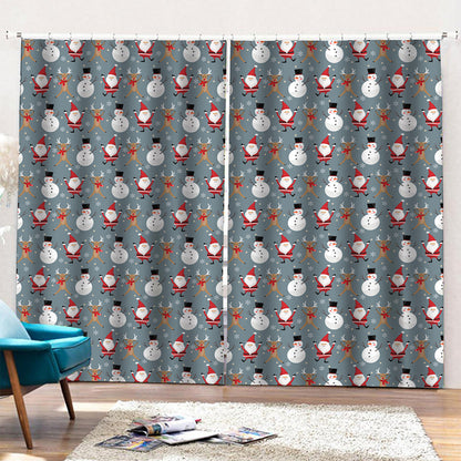 Santa Claus And Friends Pattern Print Pencil Pleat Curtains