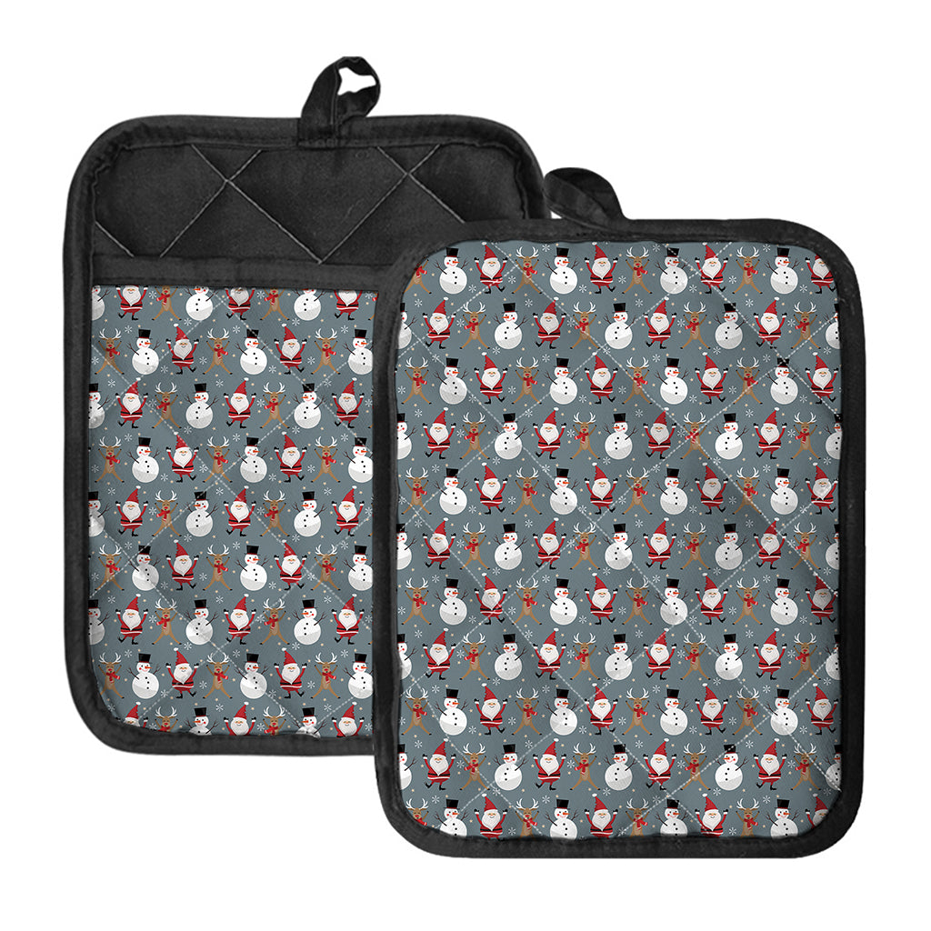 Santa Claus And Friends Pattern Print Pot Holders With Pocket