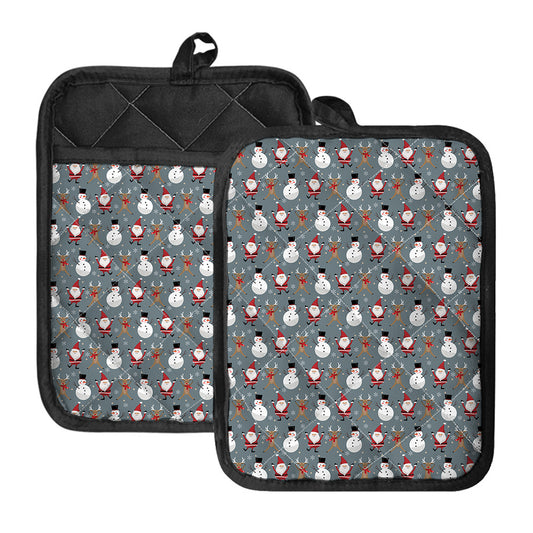 Santa Claus And Friends Pattern Print Pot Holders With Pocket