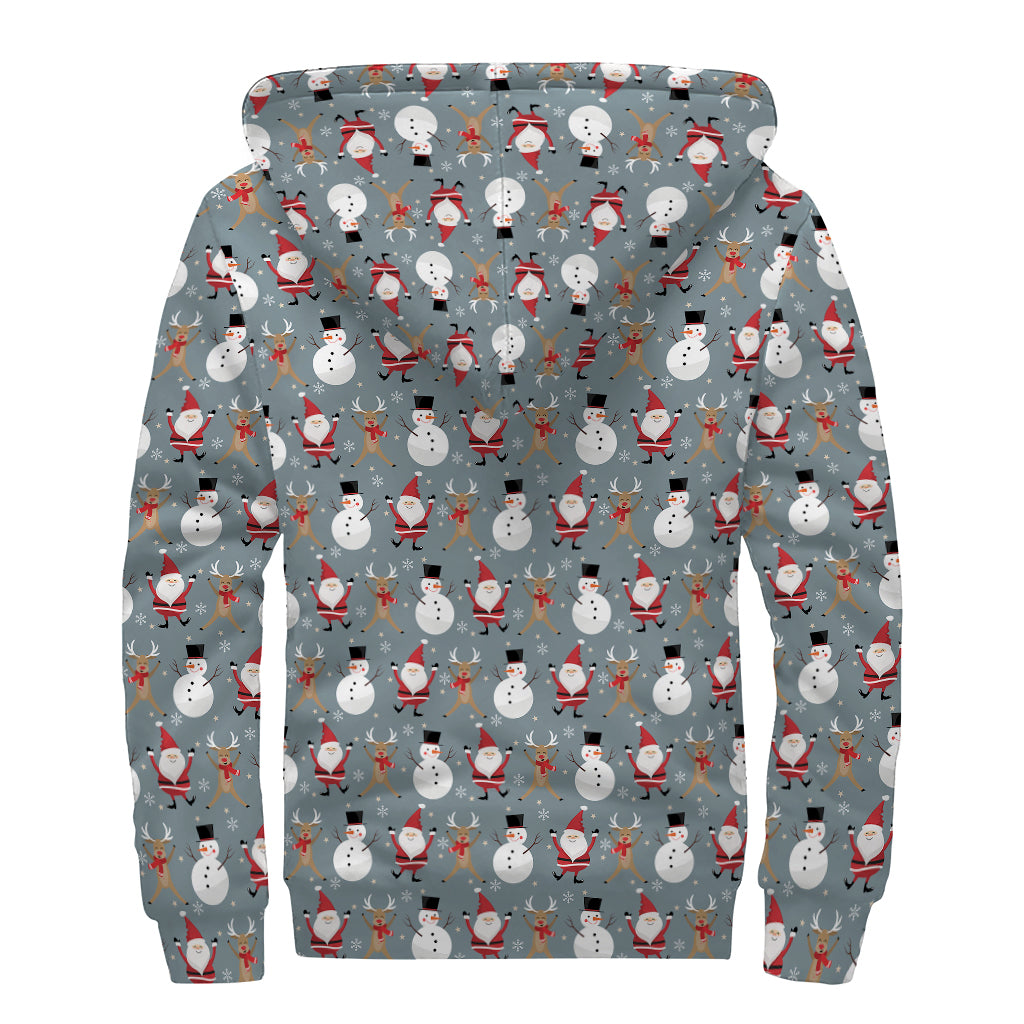 Santa Claus And Friends Pattern Print Sherpa Lined Zip Up Hoodie