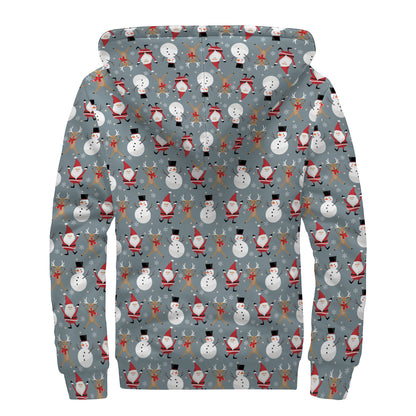 Santa Claus And Friends Pattern Print Sherpa Lined Zip Up Hoodie