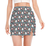 Santa Claus And Friends Pattern Print Side Slit Mini Skirt