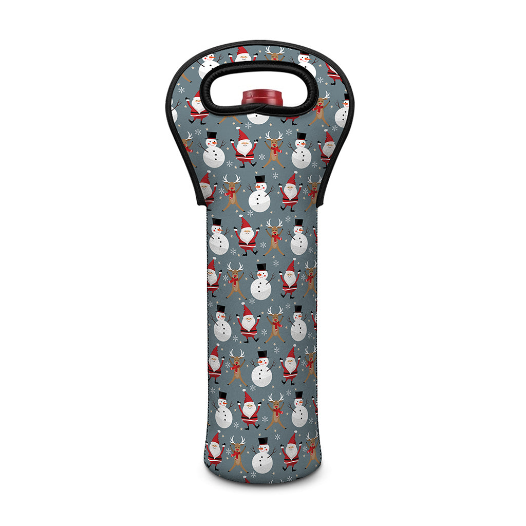 Santa Claus And Friends Pattern Print Single Neoprene Wine Tote