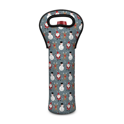 Santa Claus And Friends Pattern Print Single Neoprene Wine Tote