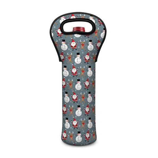 Santa Claus And Friends Pattern Print Single Neoprene Wine Tote