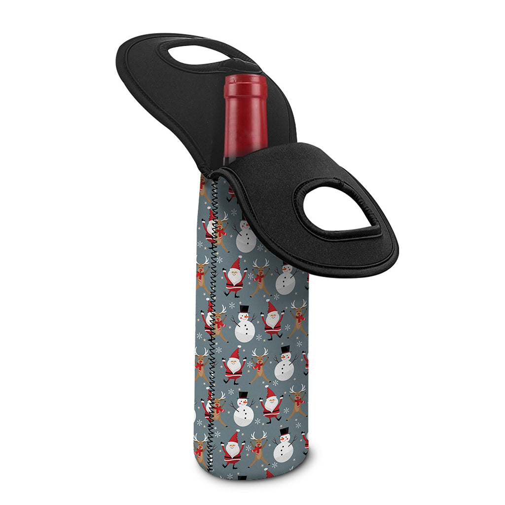 Santa Claus And Friends Pattern Print Single Neoprene Wine Tote