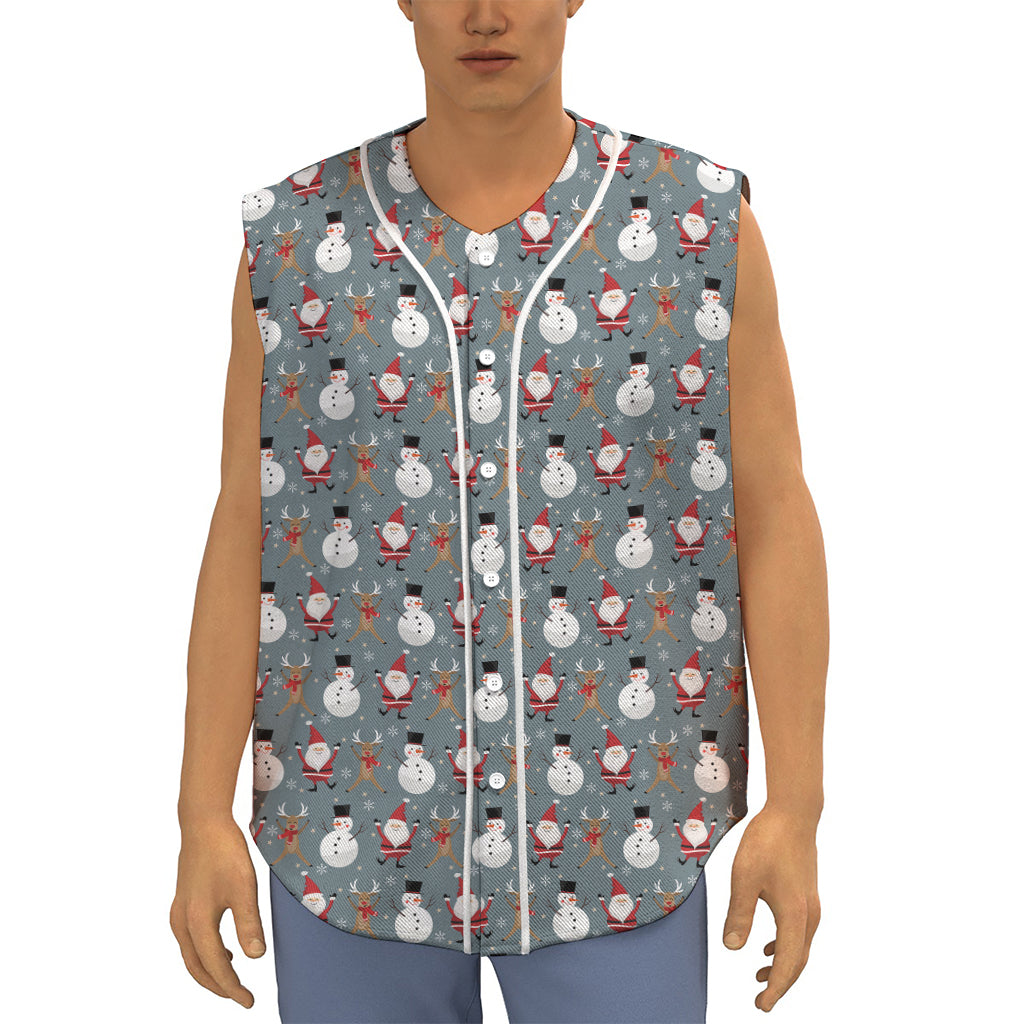 Santa Claus And Friends Pattern Print Sleeveless Baseball Jersey