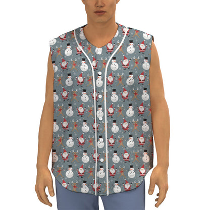 Santa Claus And Friends Pattern Print Sleeveless Baseball Jersey