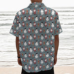 Santa Claus And Friends Pattern Print Textured Short Sleeve Shirt