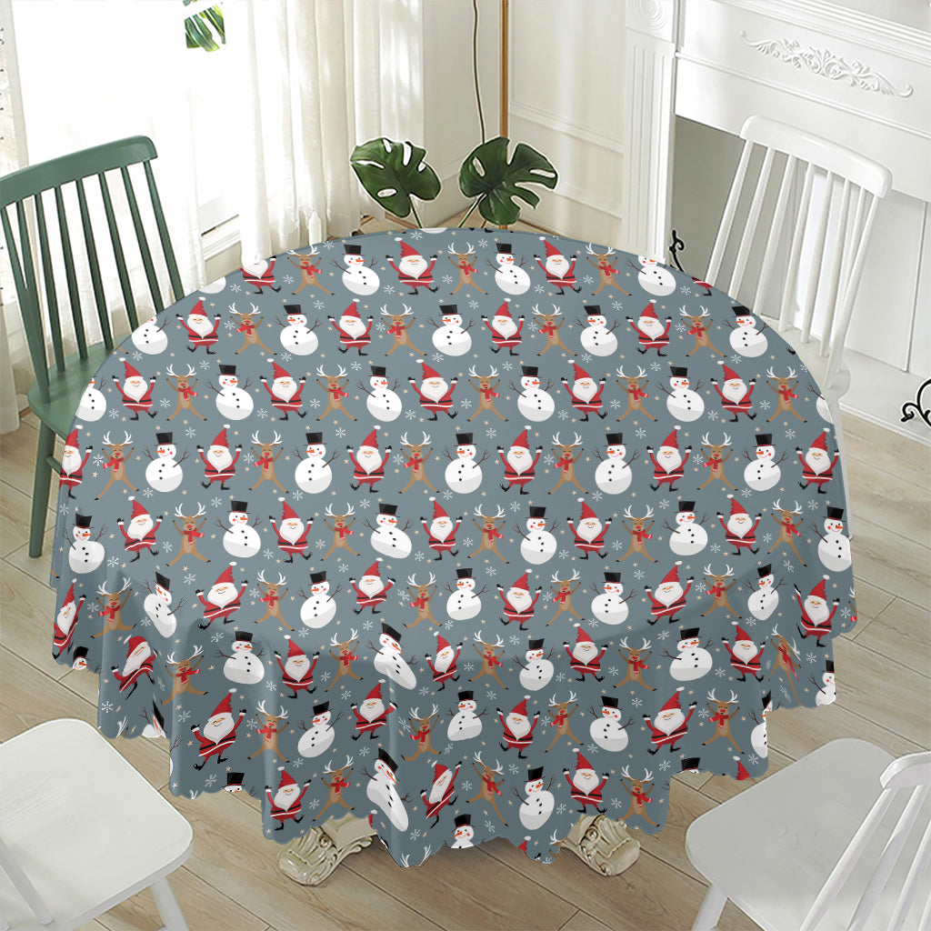 Santa Claus And Friends Pattern Print Waterproof Round Tablecloth