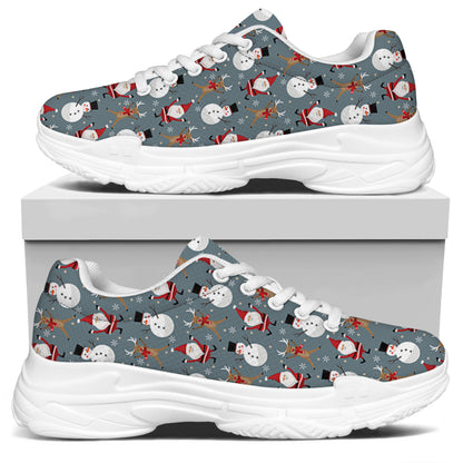 Santa Claus And Friends Pattern Print White Chunky Shoes