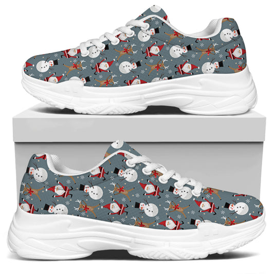 Santa Claus And Friends Pattern Print White Chunky Shoes