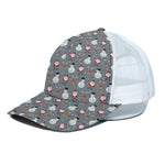 Santa Claus And Friends Pattern Print White Mesh Trucker Cap
