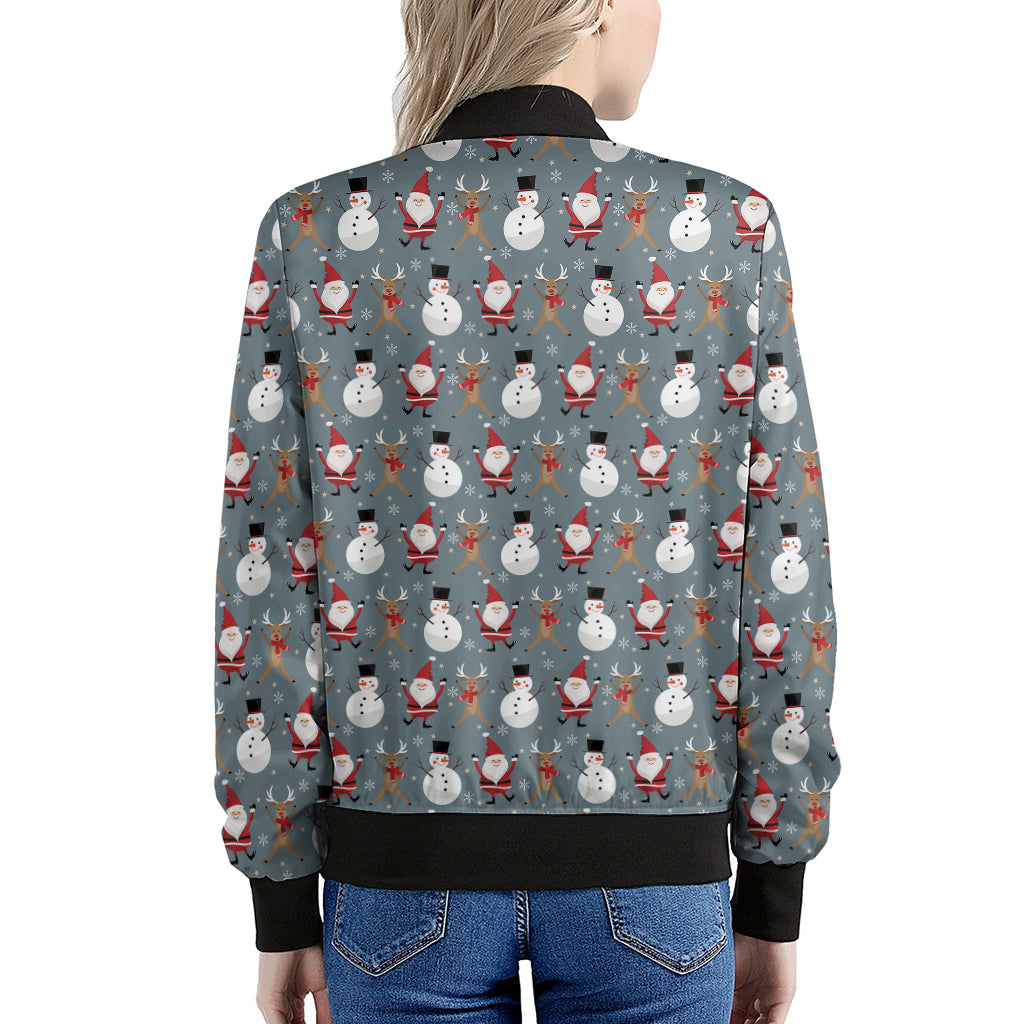 Santa Claus And Friends Pattern Print Women's Bomber Jacket
