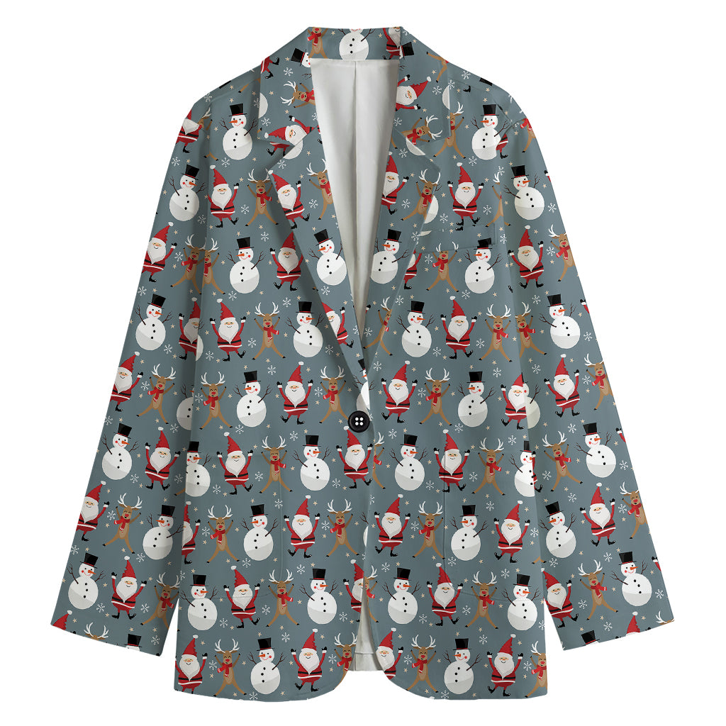 Santa Claus And Friends Pattern Print Women's Cotton Blazer