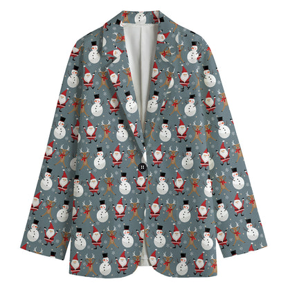 Santa Claus And Friends Pattern Print Women's Cotton Blazer