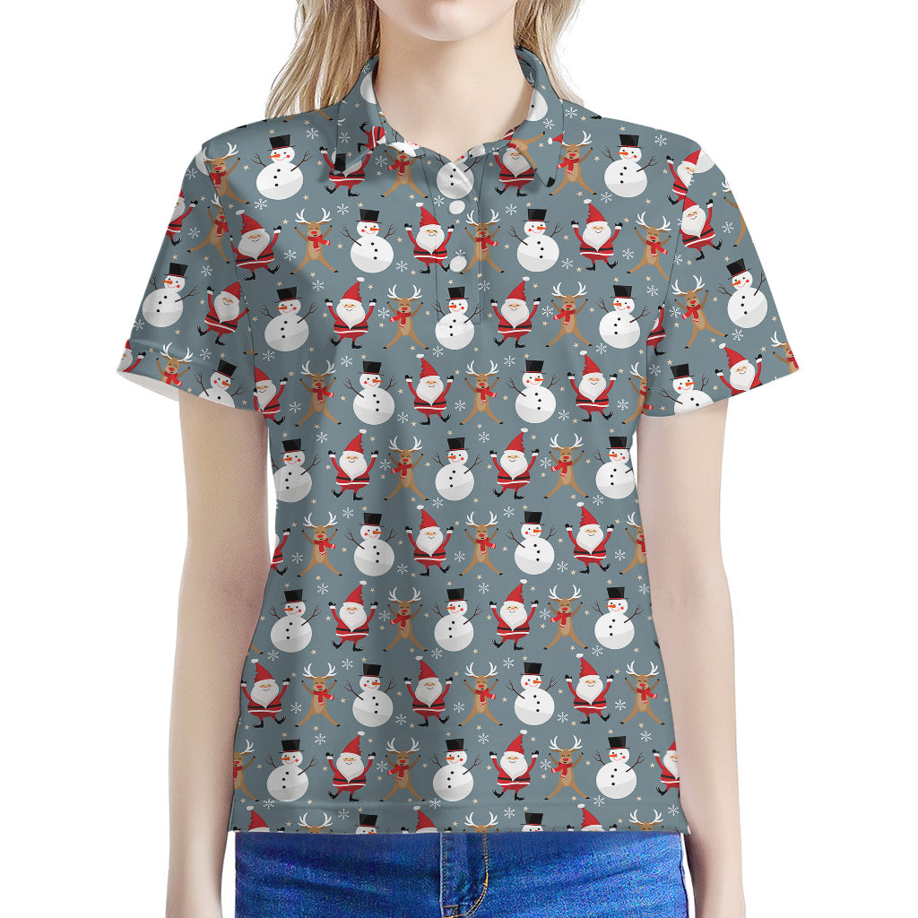 Santa Claus And Friends Pattern Print Women's Polo Shirt