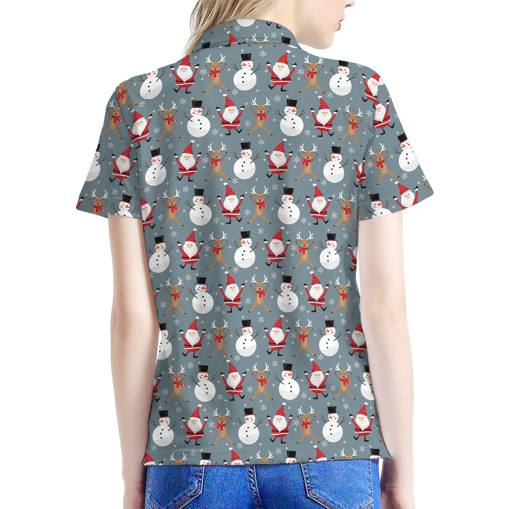 Santa Claus And Friends Pattern Print Women's Polo Shirt