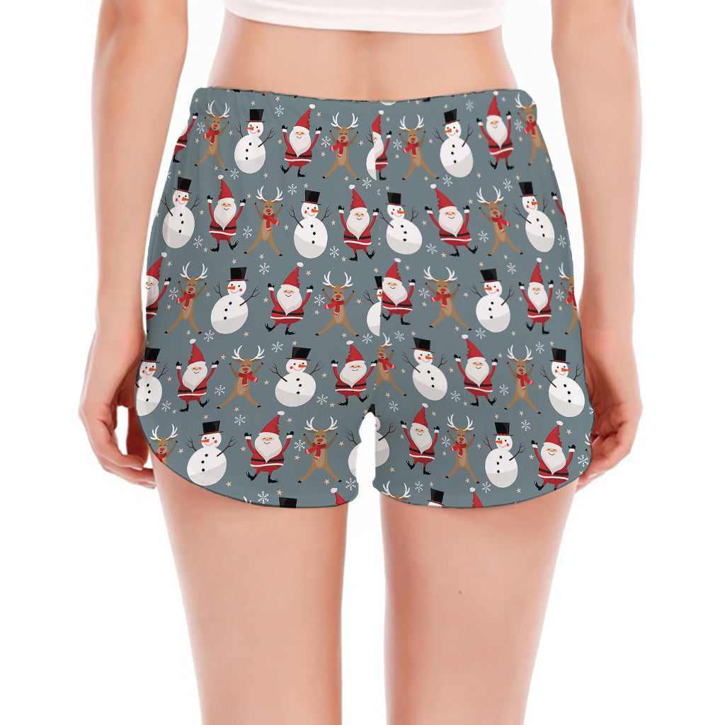 Santa Claus And Friends Pattern Print Women's Split Running Shorts