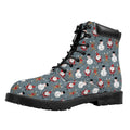 Santa Claus And Friends Pattern Print Padded Collar Lace Up Boots