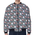 Santa Claus And Friends Pattern Print Zip Sleeve Bomber Jacket