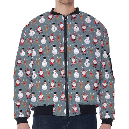 Santa Claus And Friends Pattern Print Zip Sleeve Bomber Jacket
