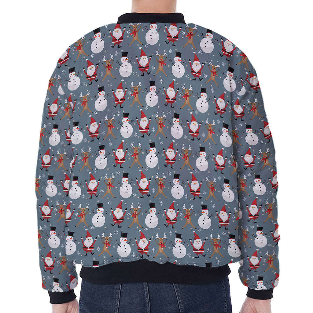 Santa Claus And Friends Pattern Print Zip Sleeve Bomber Jacket